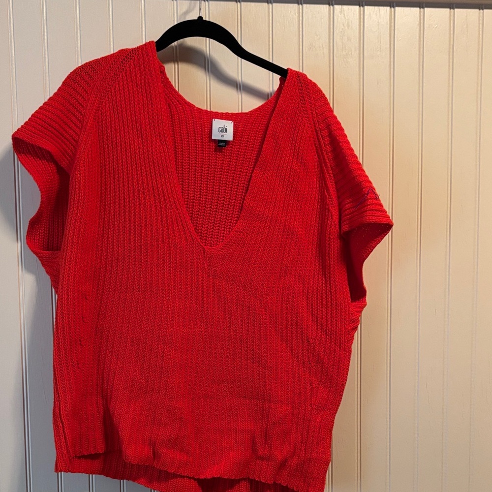 CAbi coral/Red Off-the-Shoulder Sweater